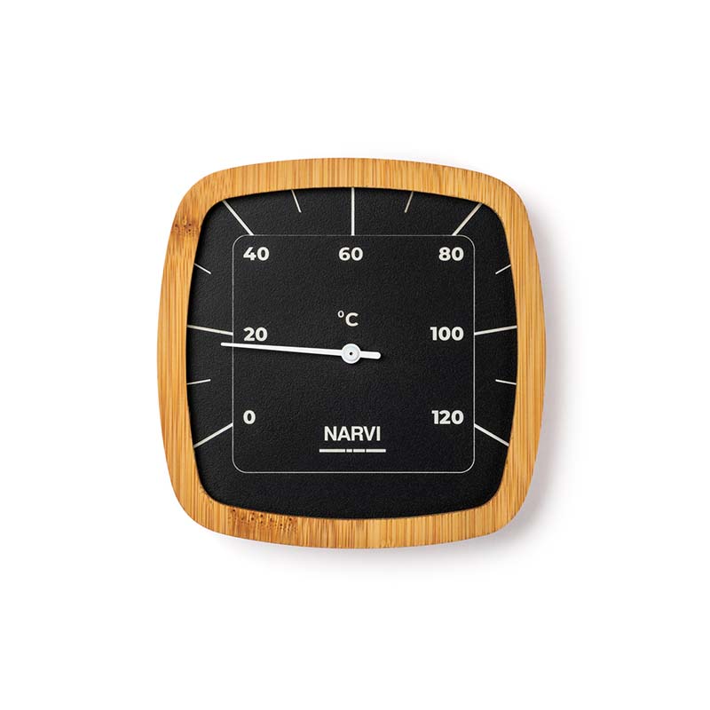 Termometer i sort alu med bambus kant